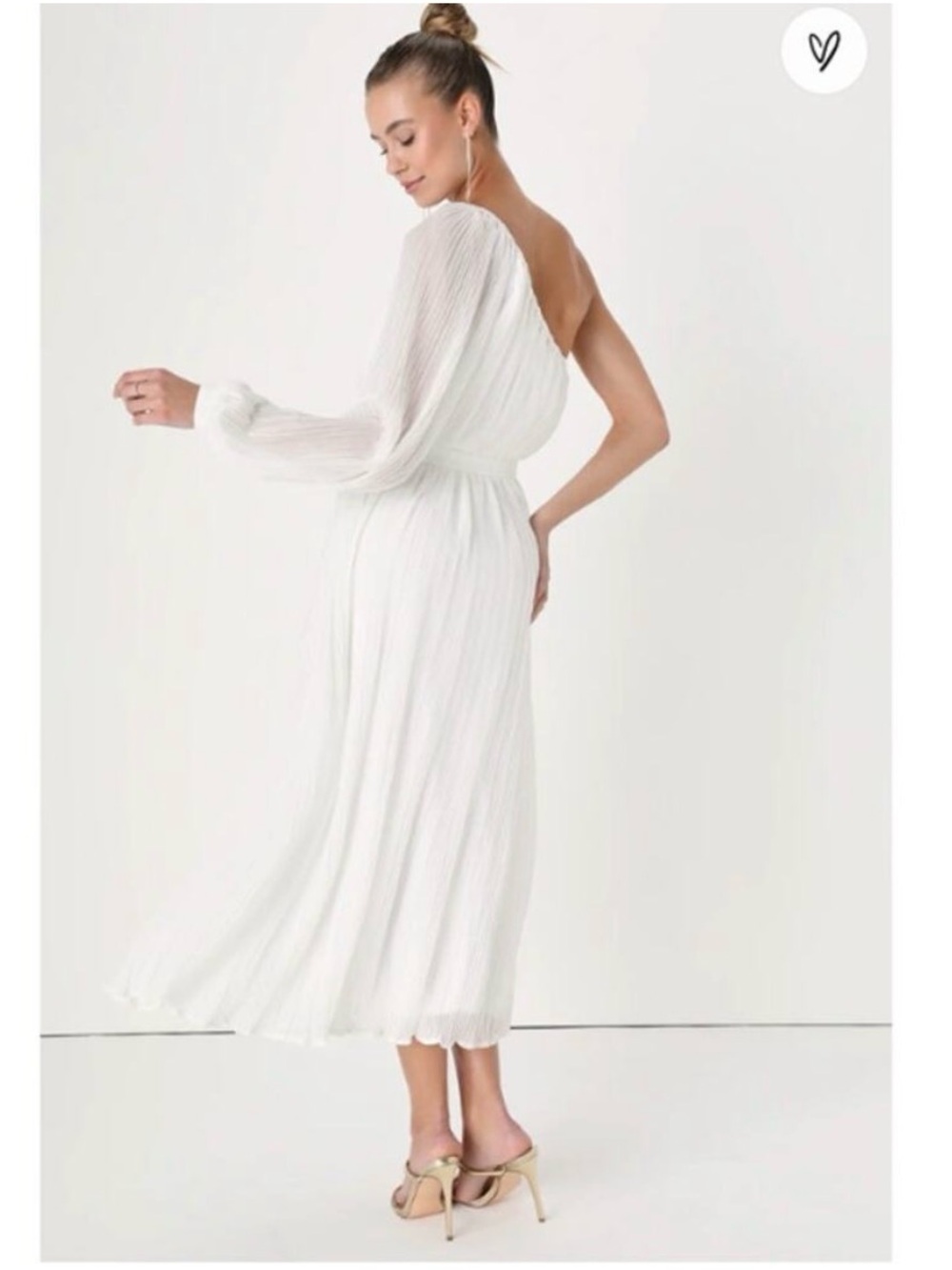 Lulu's White One-Shoulder Pleated Midi Dress - Picture 2 of 6
